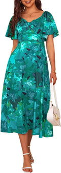 Floral Satin Maxi Dress Deep V Neck Bow Tie Front - Elegant Fit