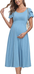 Elegant Ruffle Detail Maternity Dress for Baby Showers and Events