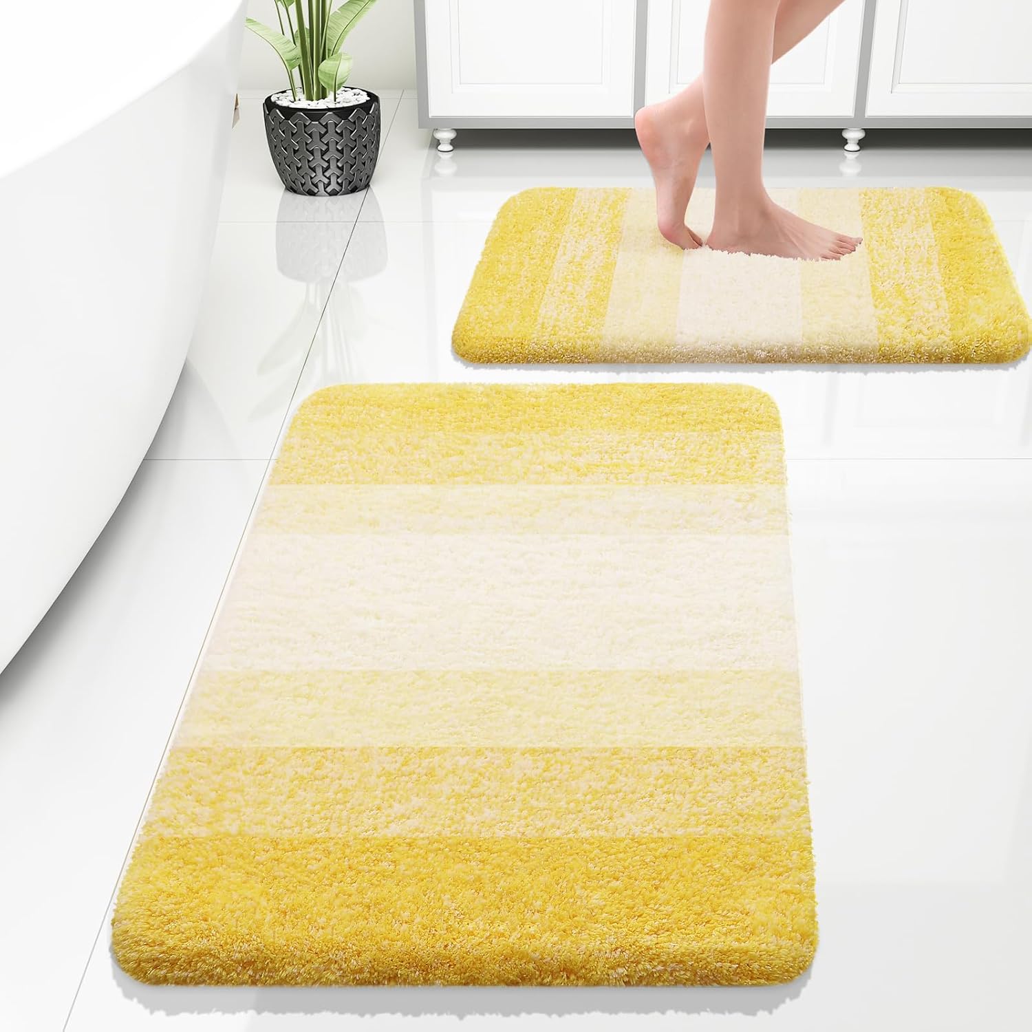 OLANLY Soft Absorbent Microfiber Bath Rug Set for Comfort