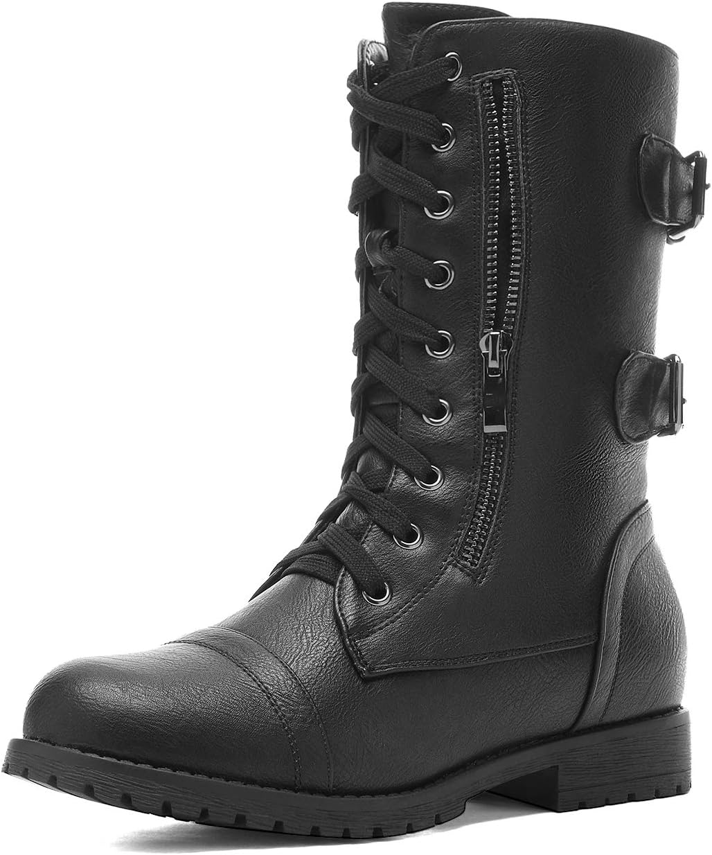 DREAM PAIRS Women's Mid Calf Military Combat Boots with Pocket