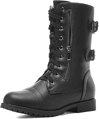DREAM PAIRS Women's Winter Faux Fur Lined Mid Calf Combat Boots