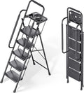 Folding 5 Step Ladder - Portable, Heavy-Duty 500 lb Capacity