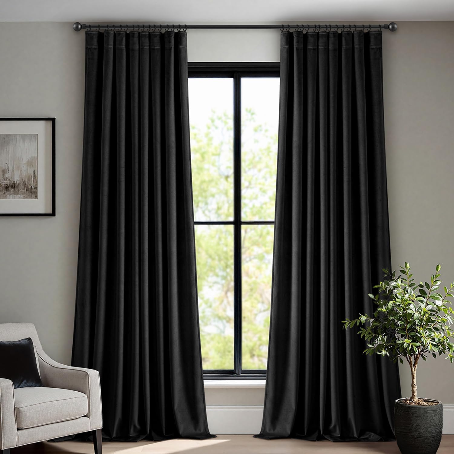 Black Velvet Curtains by ANRODUO - Elegant Room Darkening Drapes