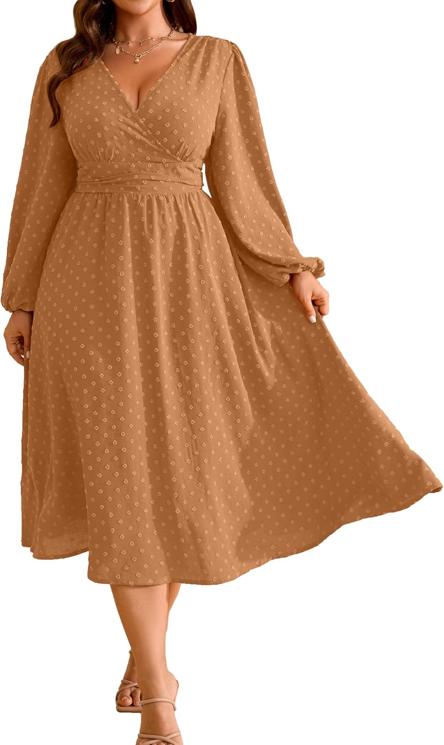 Plus Size Fall Wedding Guest Dress with Wrap V Neck Design