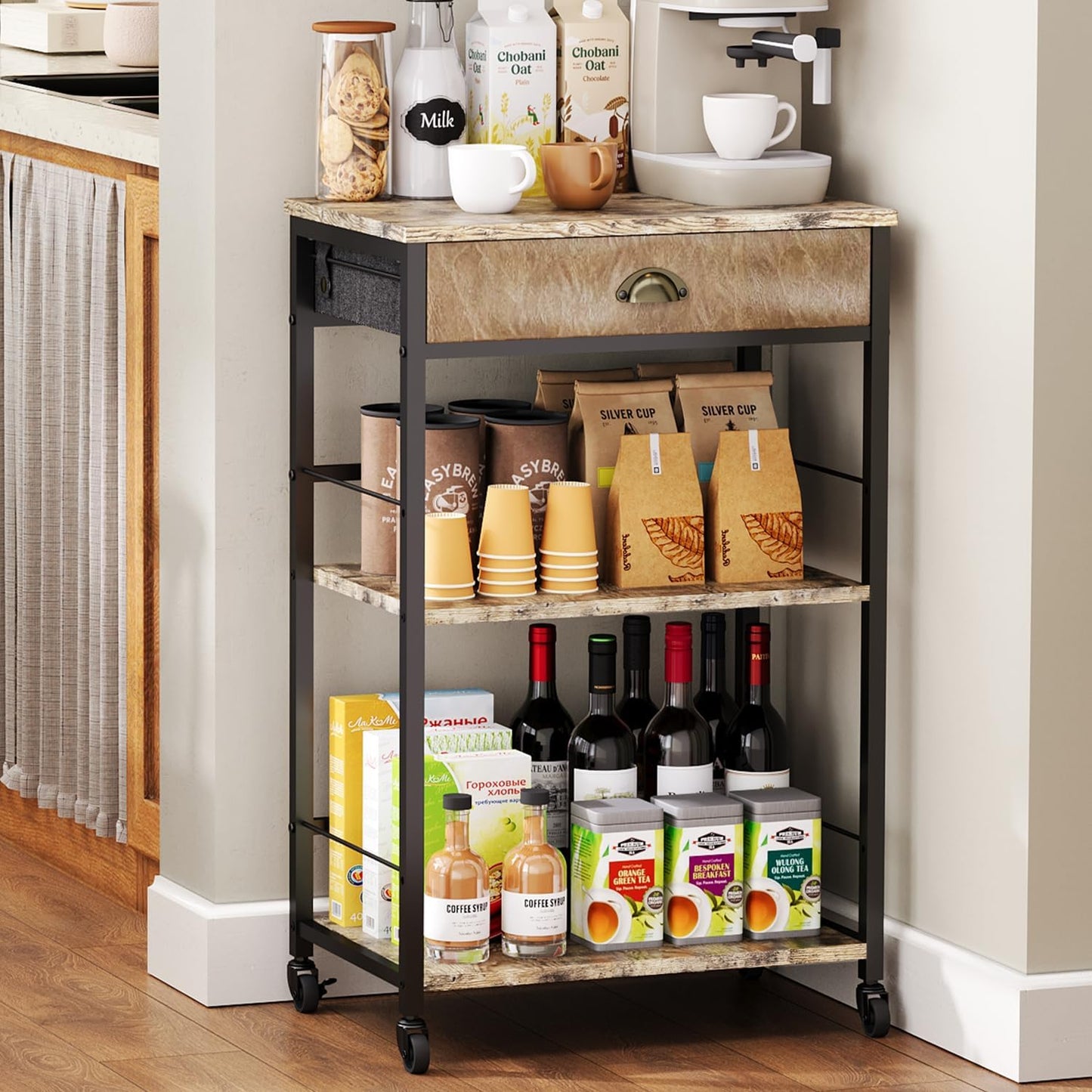 Rolling Coffee Cart with Storage - Home Organization Essential