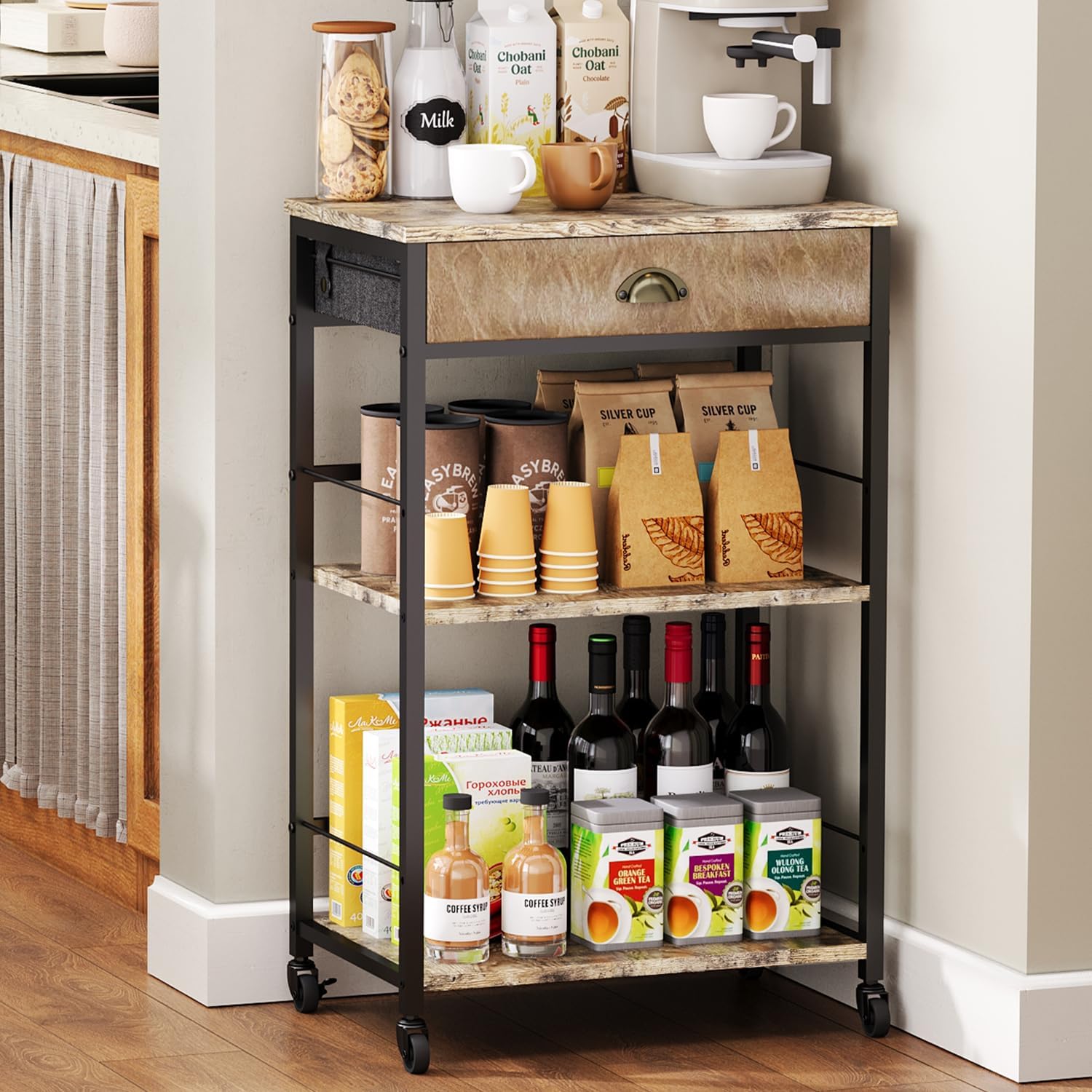 Rolling Coffee Cart with Storage - Home Organization Essential