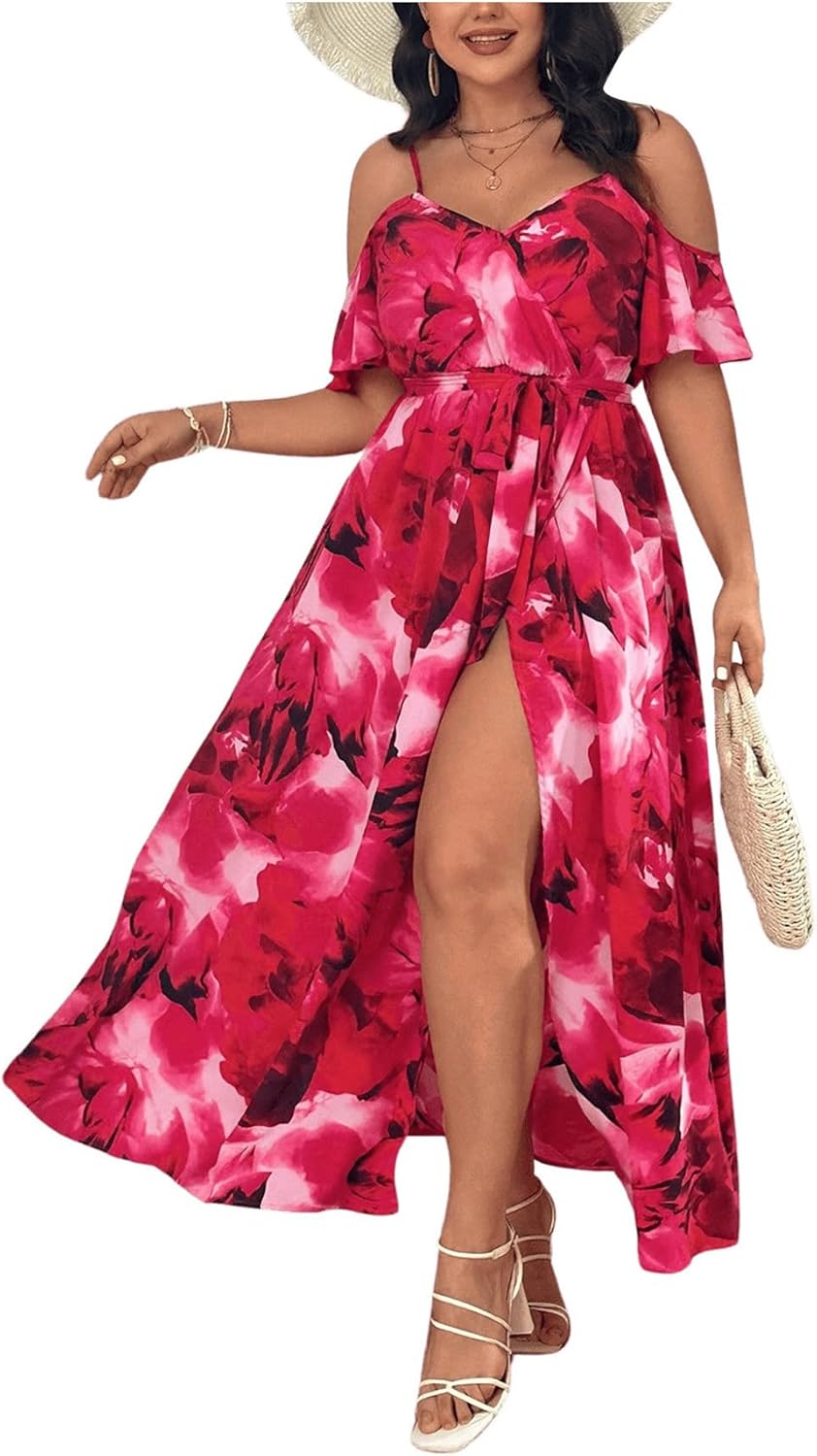 Floerns Women's Plus Size Cold Shoulder Maxi Dress for Summer