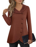 Womens Long Sleeve Tunic Pullover - Tulip Hem Side Button Detail