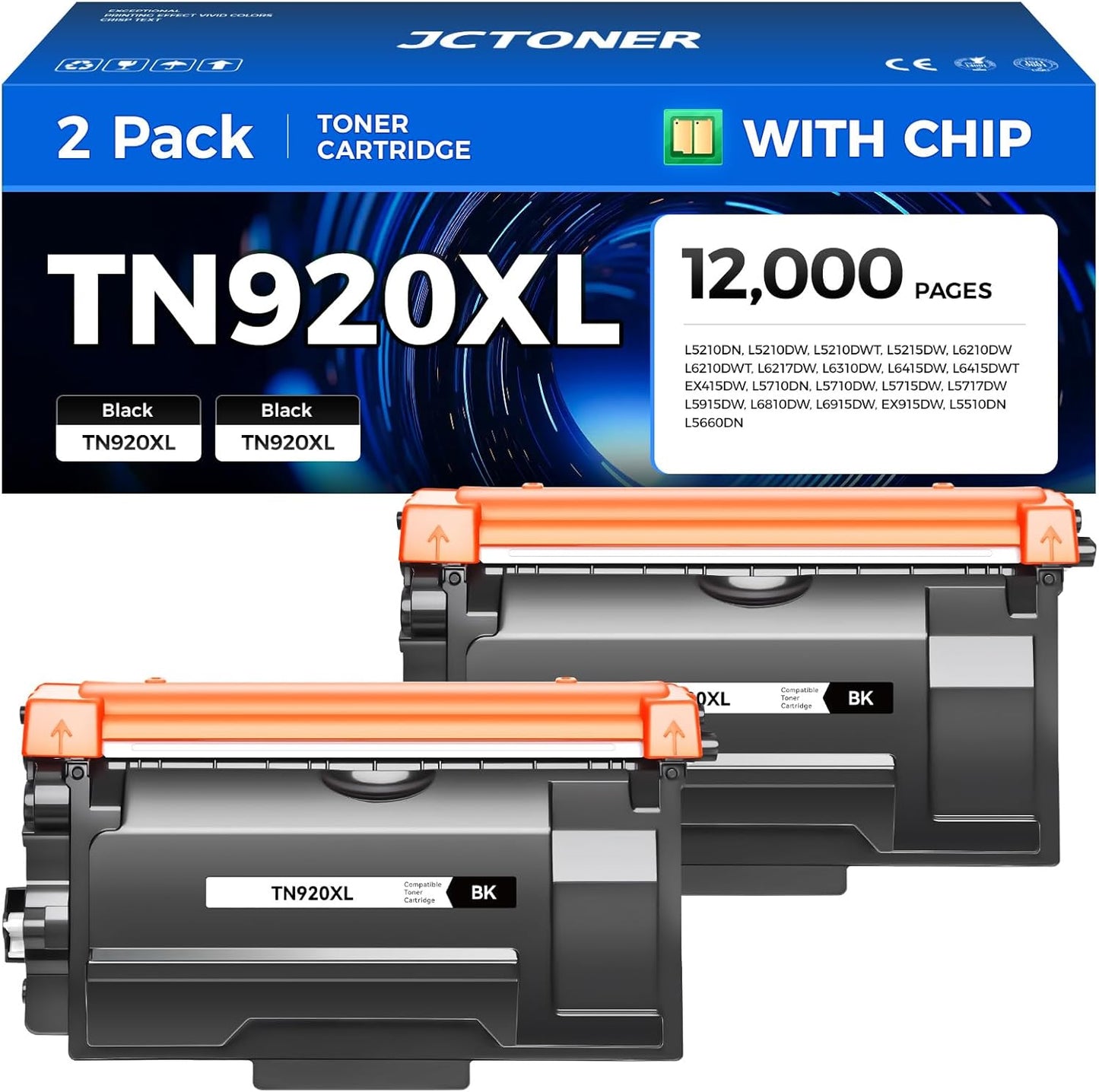 High Yield TN920XL Black Toner Cartridge 2-Pack for Brother Printers