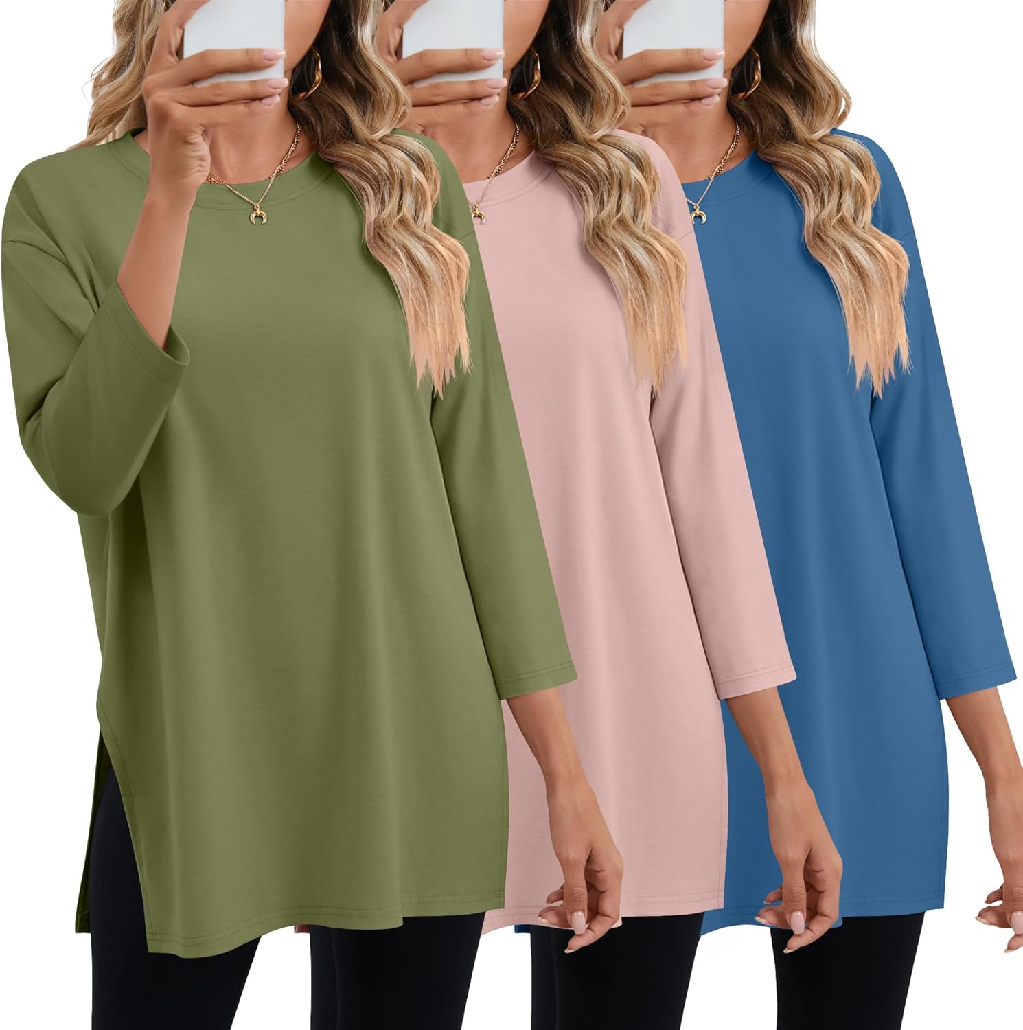 Huukeay Women's Oversized 3/4 Sleeve T Shirts for Casual Wear