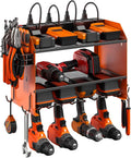 Power Tool Organizer Wall Mount with Charging Station - 4 Drill Slots