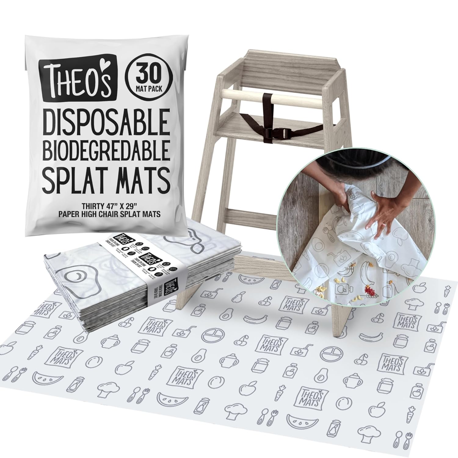 30 Eco Splat Mats by THEO'S | Biodegradable | Baby Floor Protection