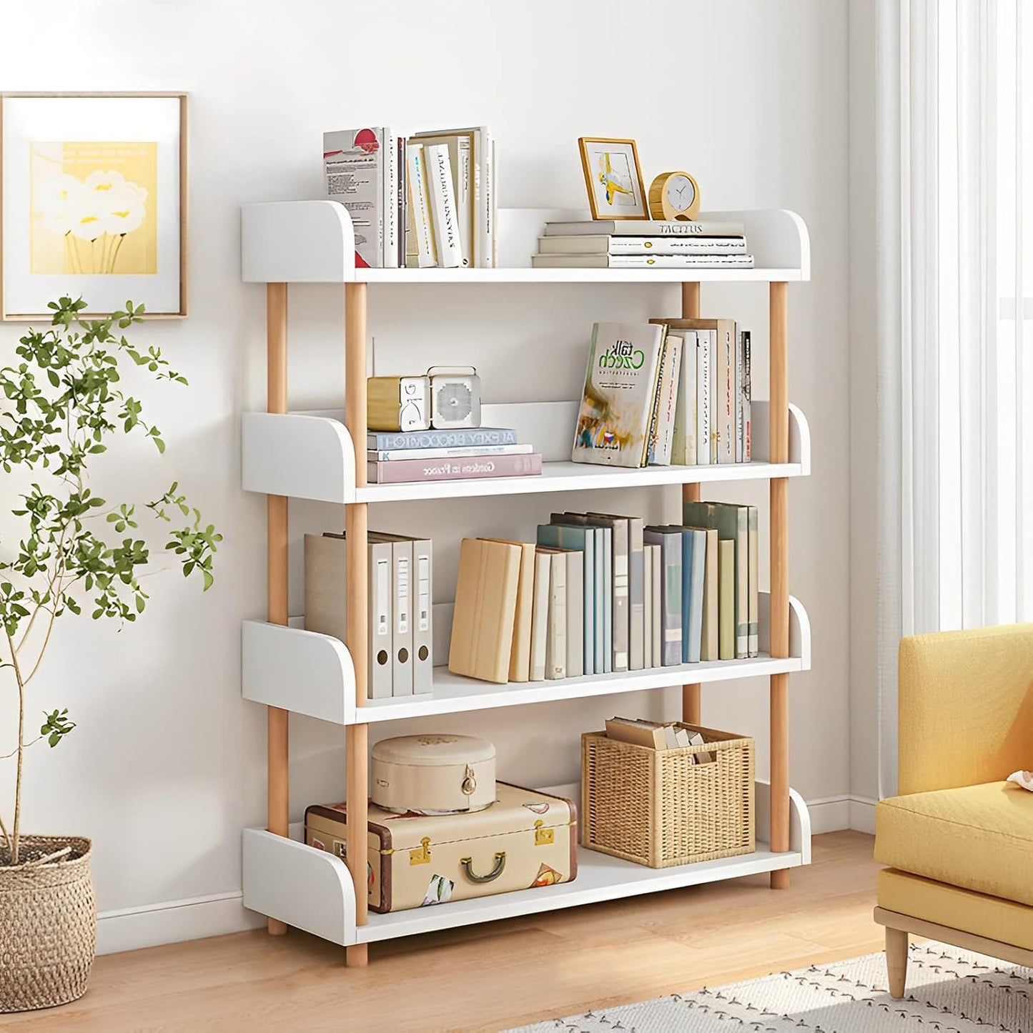 4-Tier Wooden Open Bookcase - Modern Display Bookshelf for Home