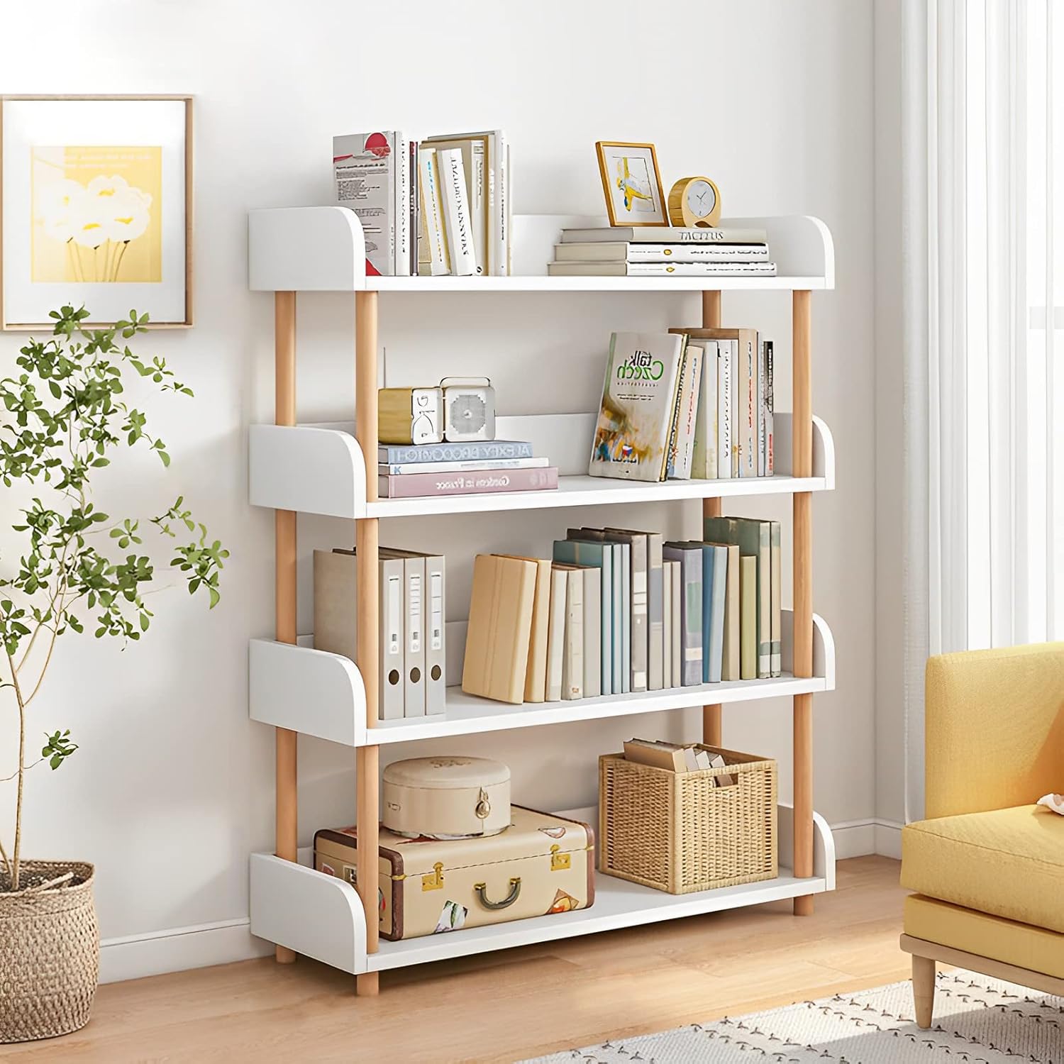 4-Tier Wooden Open Bookcase - Modern Display Bookshelf for Home