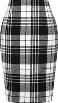 Plaid Skirts for Women Knee Length Wool Pencil Skirt - Slim Fit