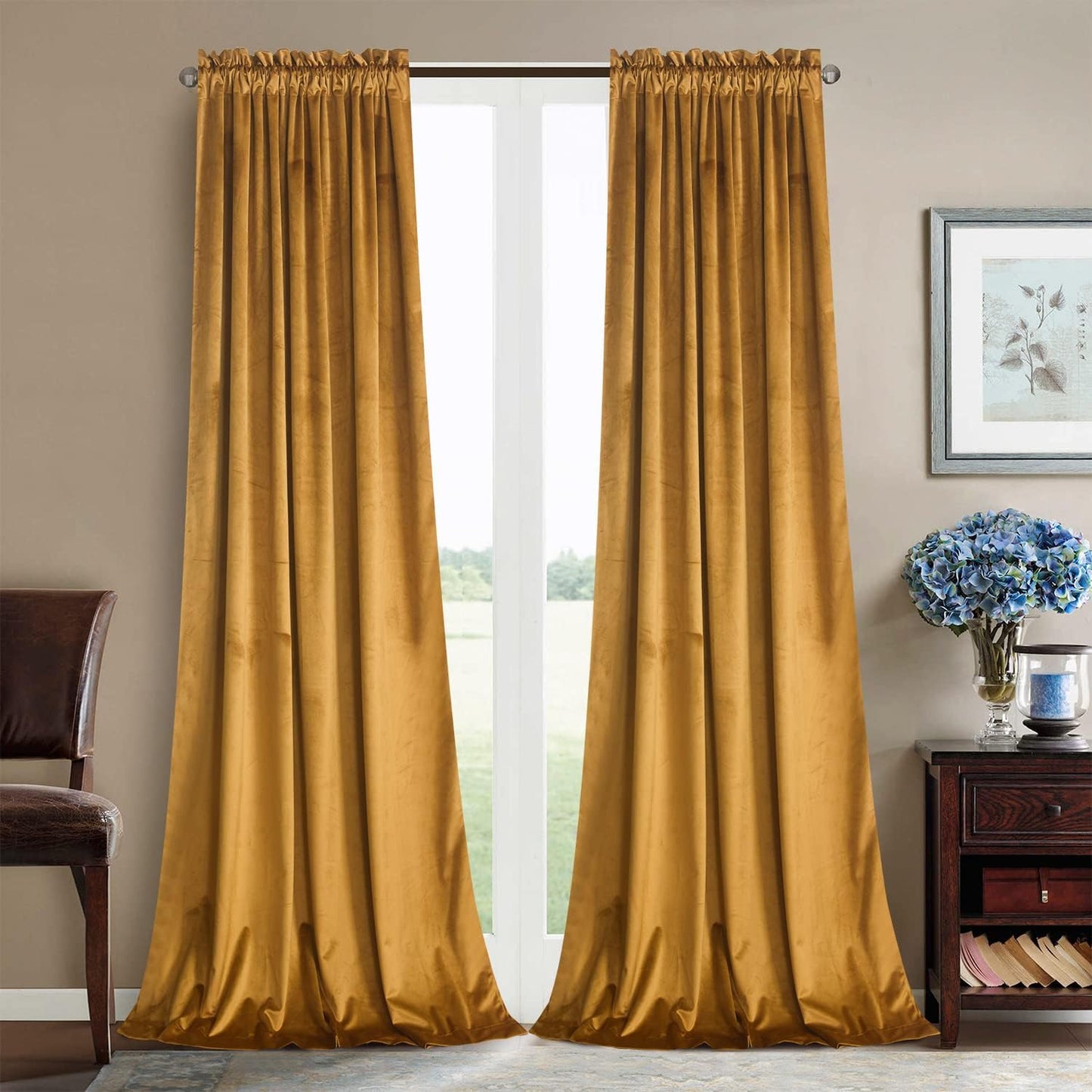 Roslynwood Gold Brown Velvet Curtains for Living Room - Luxurious