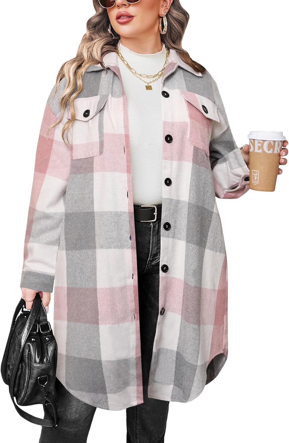 IN'VOLAND Womens Plus Size Flannel Plaid Shirt for Stylish Looks