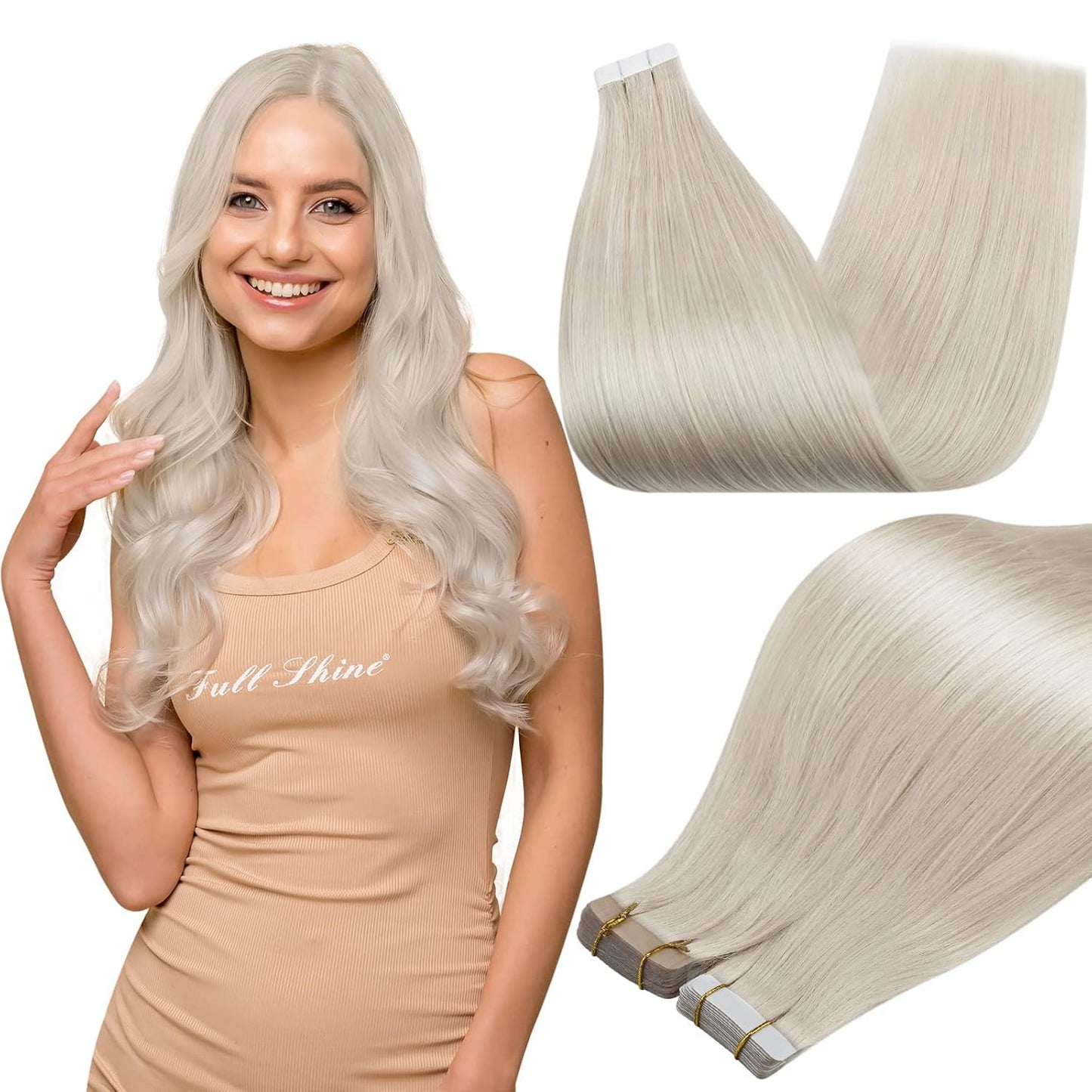 Full Shine Tape in Hair Extensions 18 Inch Silky Straight Blonde