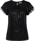 GRACE KARIN Women's Sparkly Sequin Short Sleeve Ruffle Top - Party