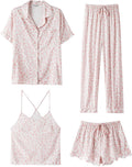 SAPJON Silk Pajamas for Women Set 4Pcs Ruffled Satin Sleepwear