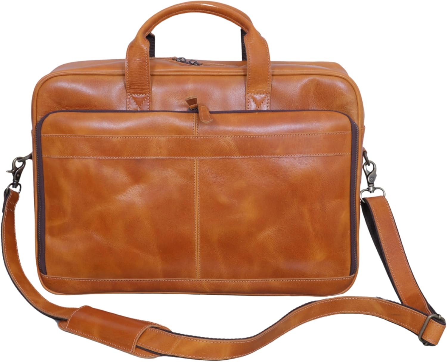 Full-Grain Leather Briefcase for Men & Women - 17 Inch Laptop Bag