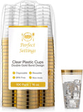 Perfect Settings Gold Rimmed Disposable Plastic Cups 16 oz - Elegant