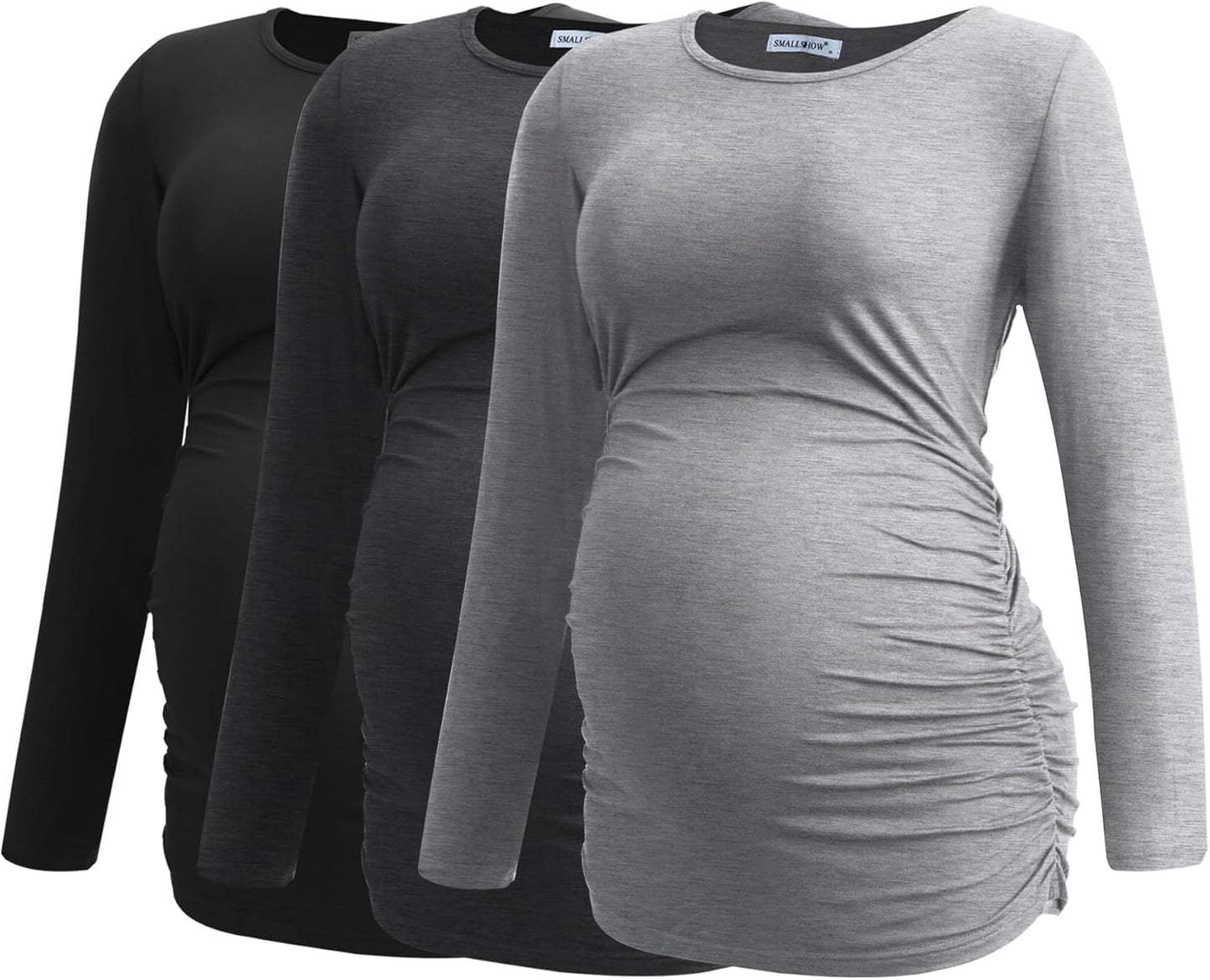 Smallshow Women's Maternity Shirts Long Sleeve Tops 3-Pack