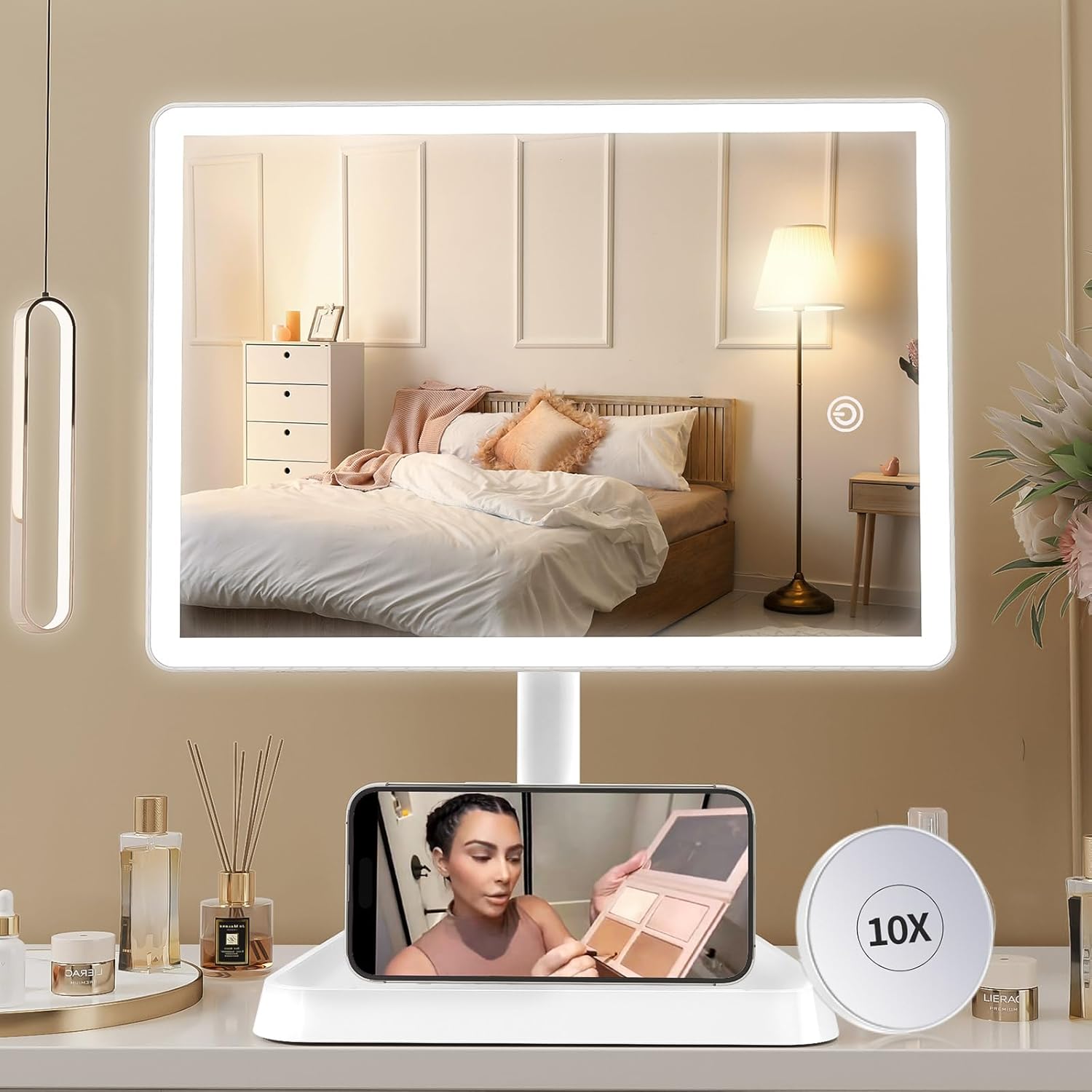 Rechargeable Makeup Vanity Mirror with Lights and Phone Holder