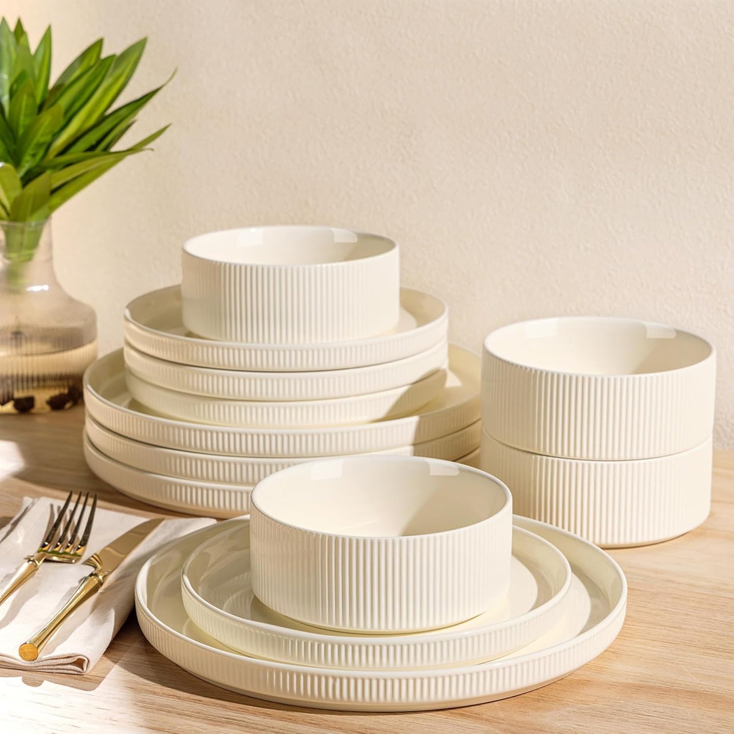 TheTerra Ceramic Dinnerware Set for 4, 12 Pieces Porcelain