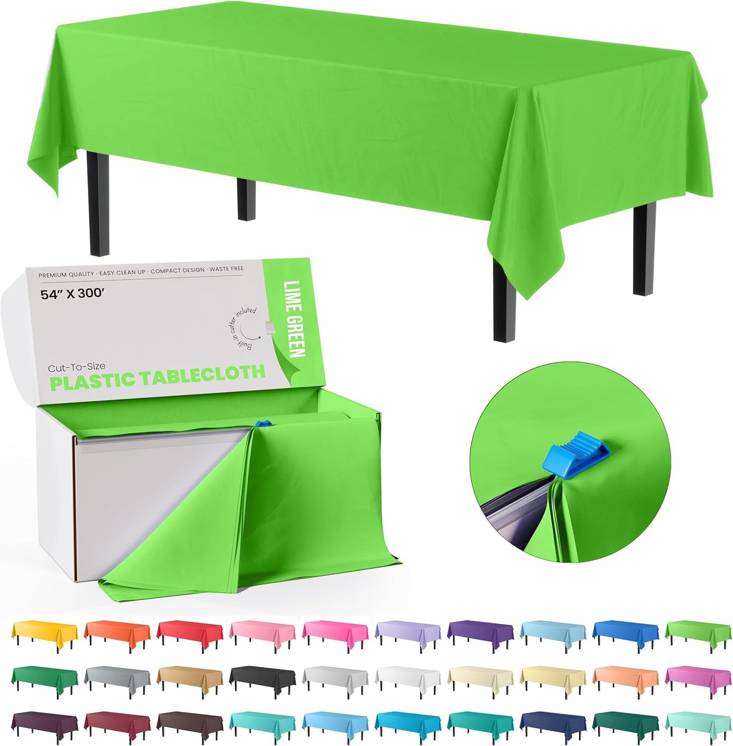 Lime Green Plastic Tablecloth Roll for All Occasions and Events
