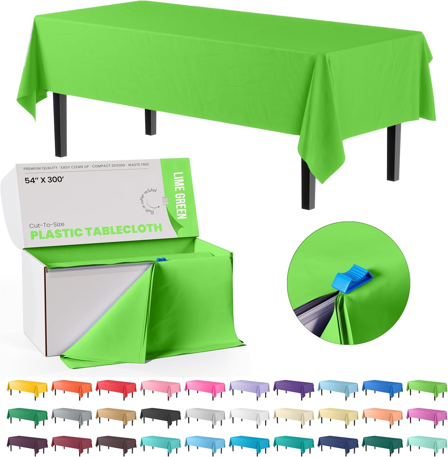 Lime Green Plastic Tablecloth Roll for All Occasions and Events
