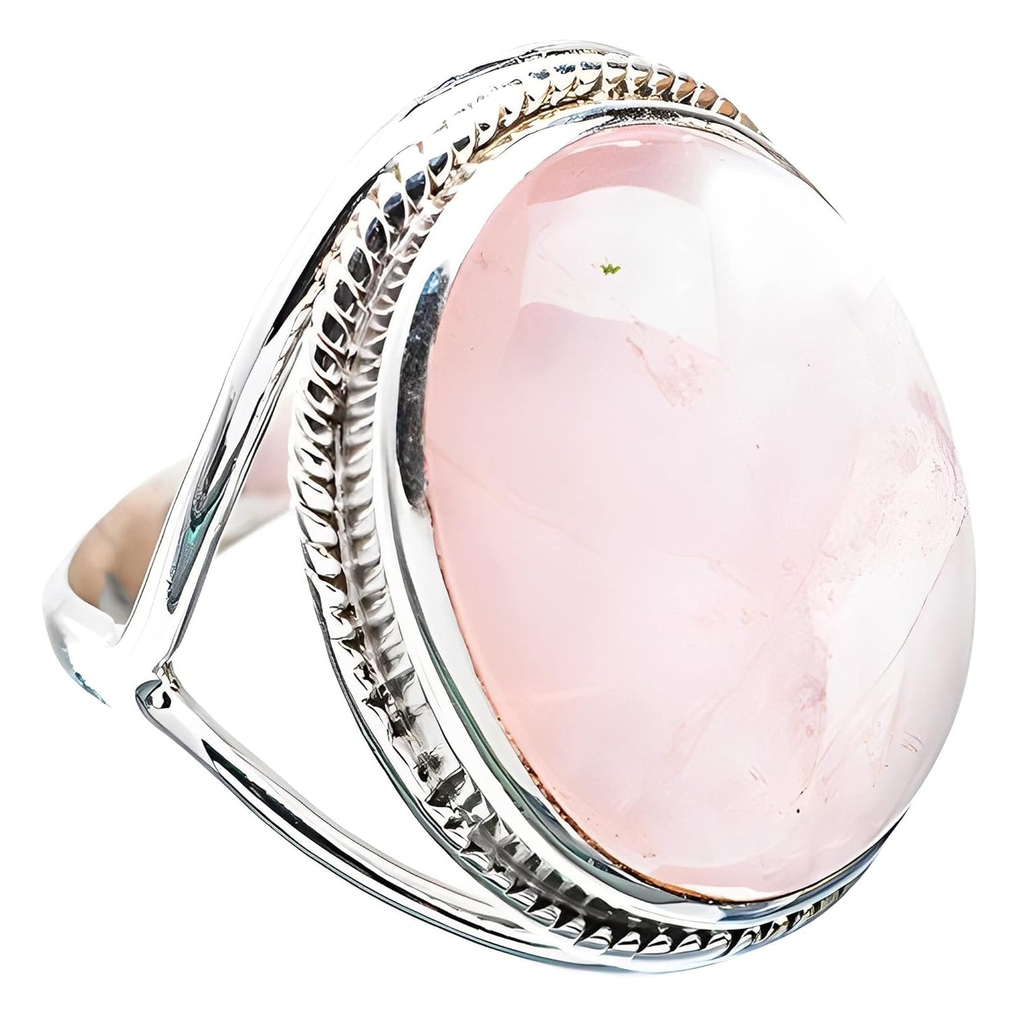 Navya Craft Rose Quartz Ring - Handmade 925 Sterling Silver Jewelry