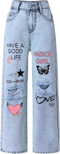 Stylish Ripped Baggy Jeans for Girls with Wide Leg and Elastic Waist