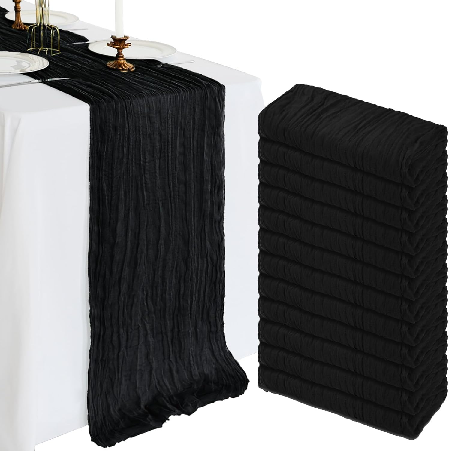 10FT Black Halloween Table Runner - 12 Pack Cheesecloth Decor