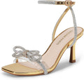 Women's Double Bowknots Rhinestone Heels - Open Square Toe Dress