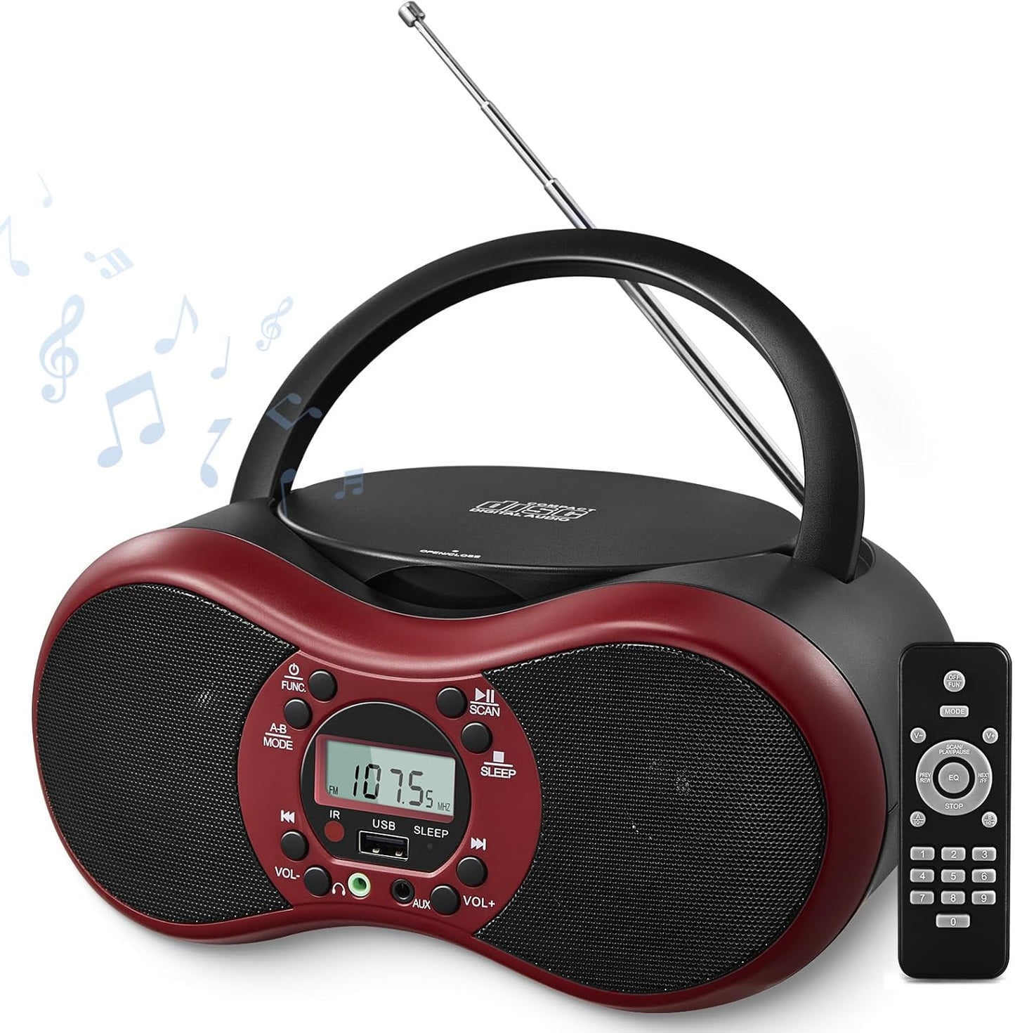 Portable CD Player Boombox with Bluetooth and FM Radio Features