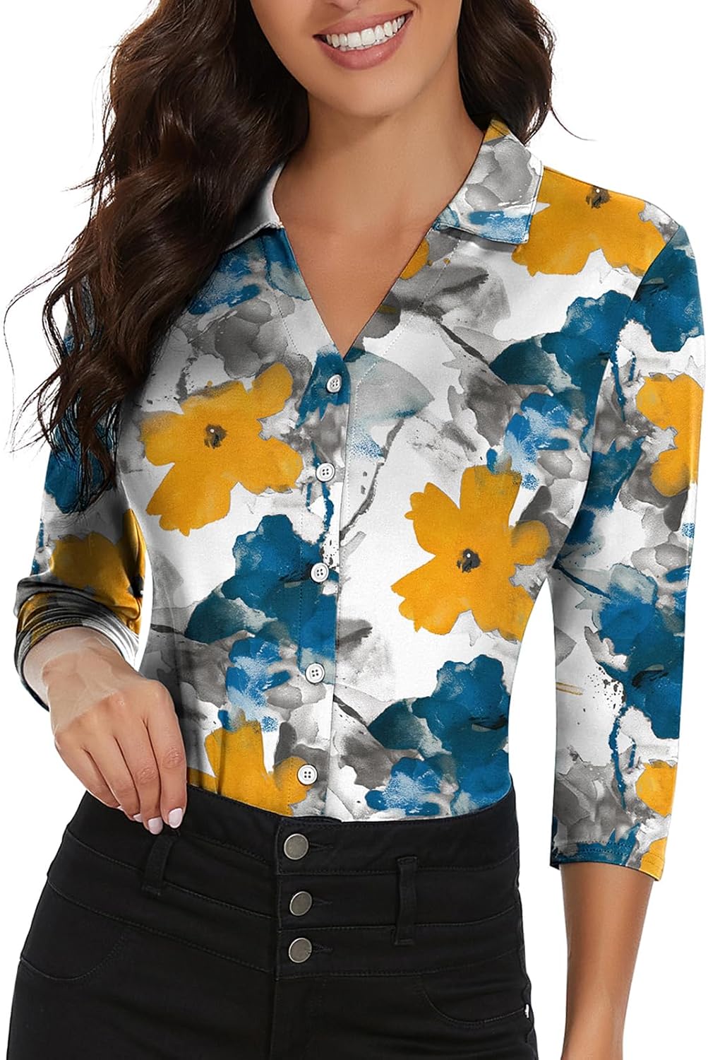 Womens Golf Polo Shirts with 3/4 Sleeve for Business Casual Wear