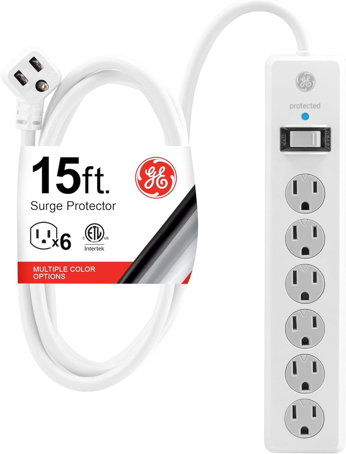 GE 6-Outlet Surge Protector with 15ft Cord - 800 Joules