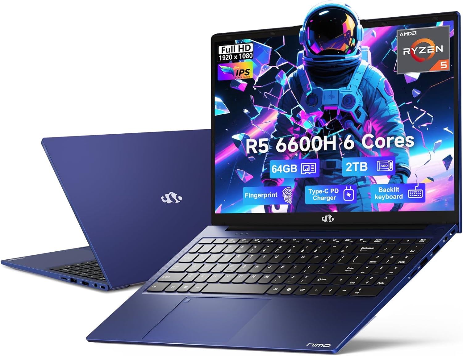 NIMO 15.6 FHD Gaming Laptop with Ryzen 5 6600H and 64GB RAM