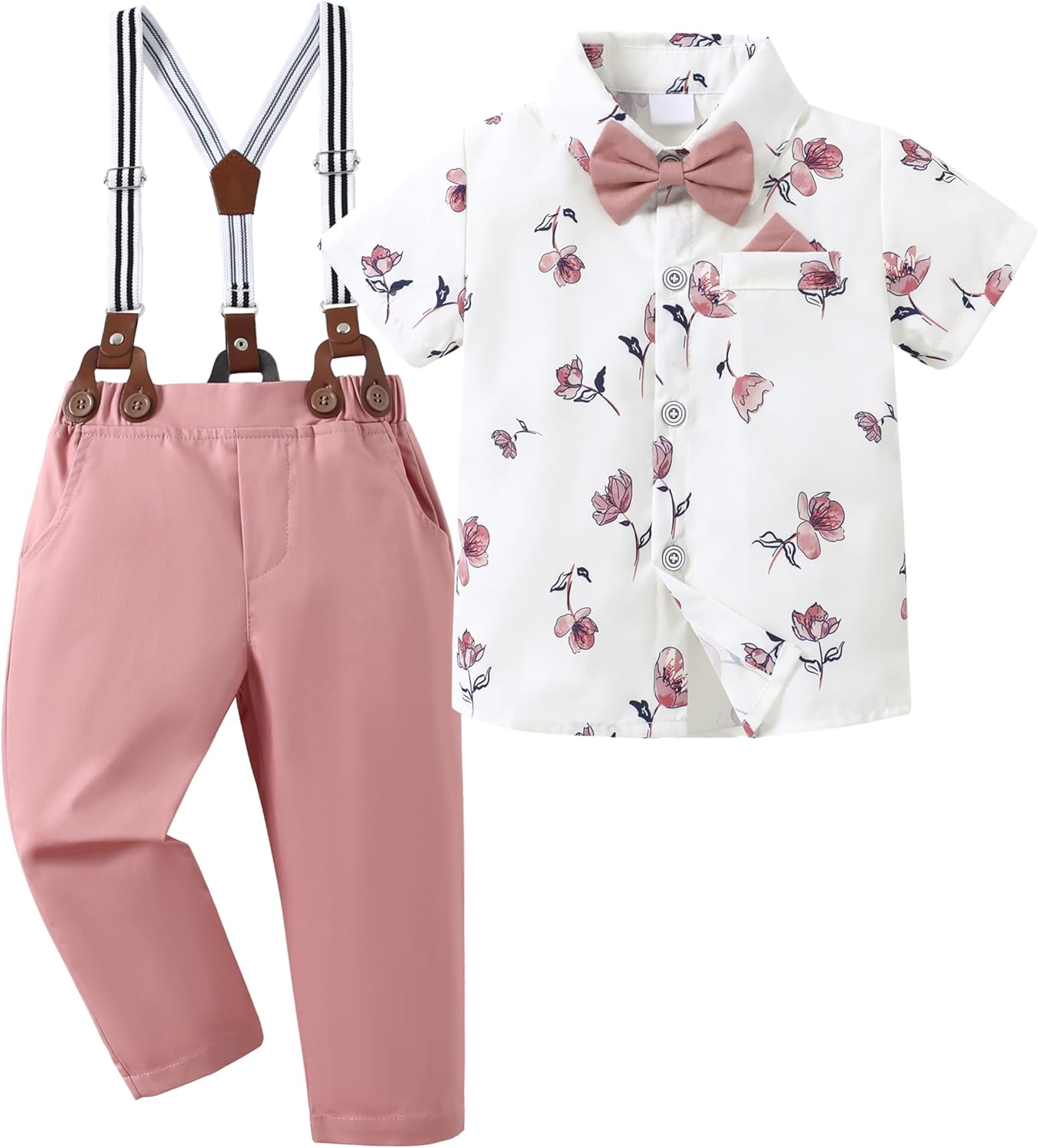 Toddler Boy Outfit with Bowtie and Suspender Pants for Events