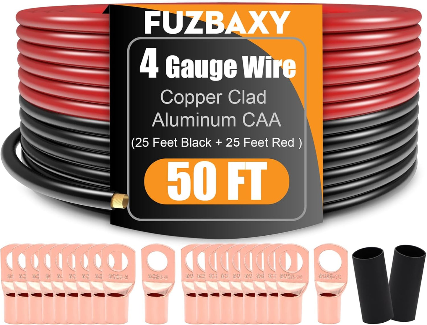 4 Gauge Wire Kit with 25Feet Black and Red CCA for Automotive