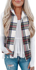 Women's Plaid Outerwear Vest with Pockets - Relaxed Zip-Up
