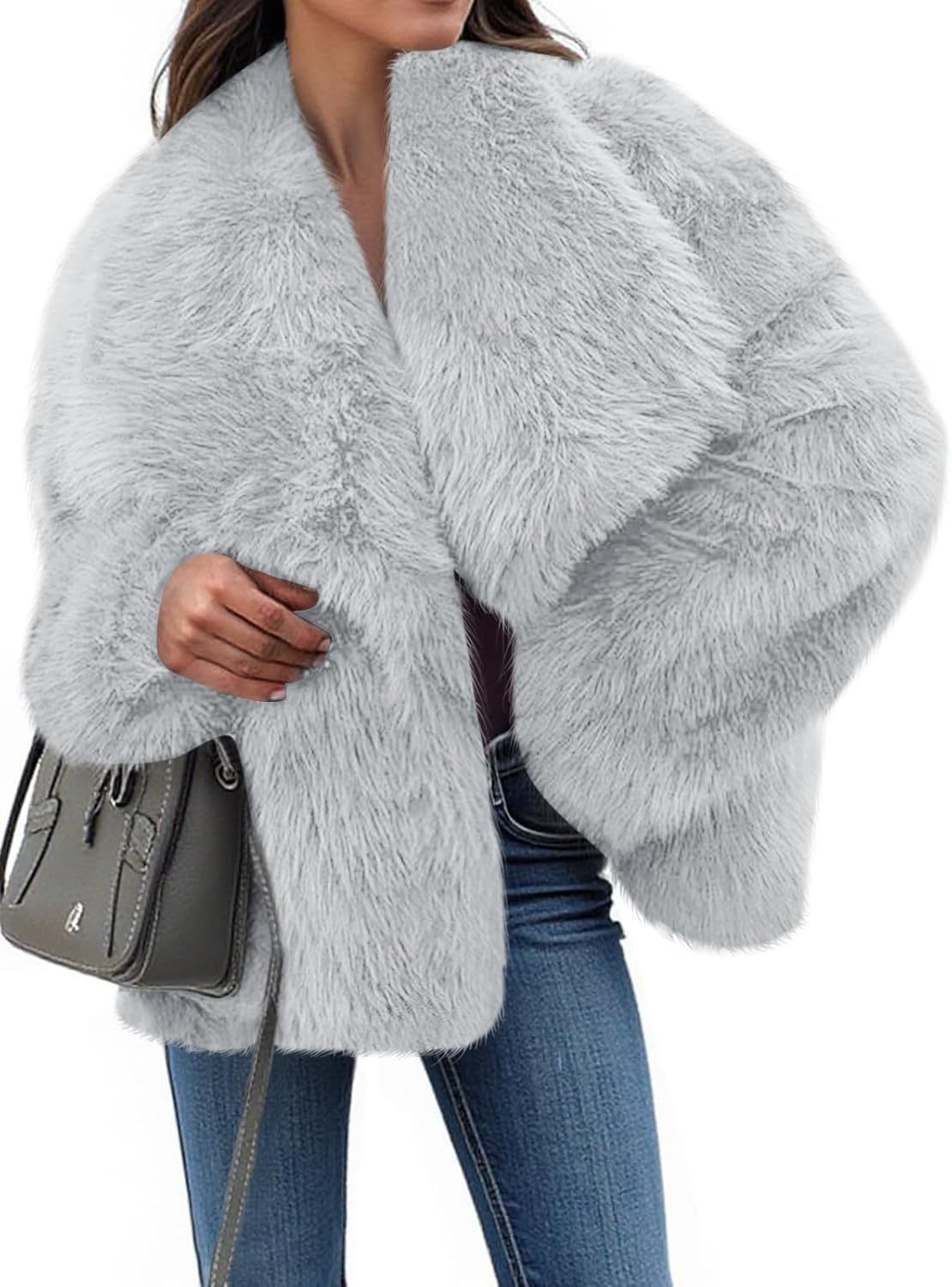Cropped Faux Fur Jackets for Women - Warm Shaggy Coats