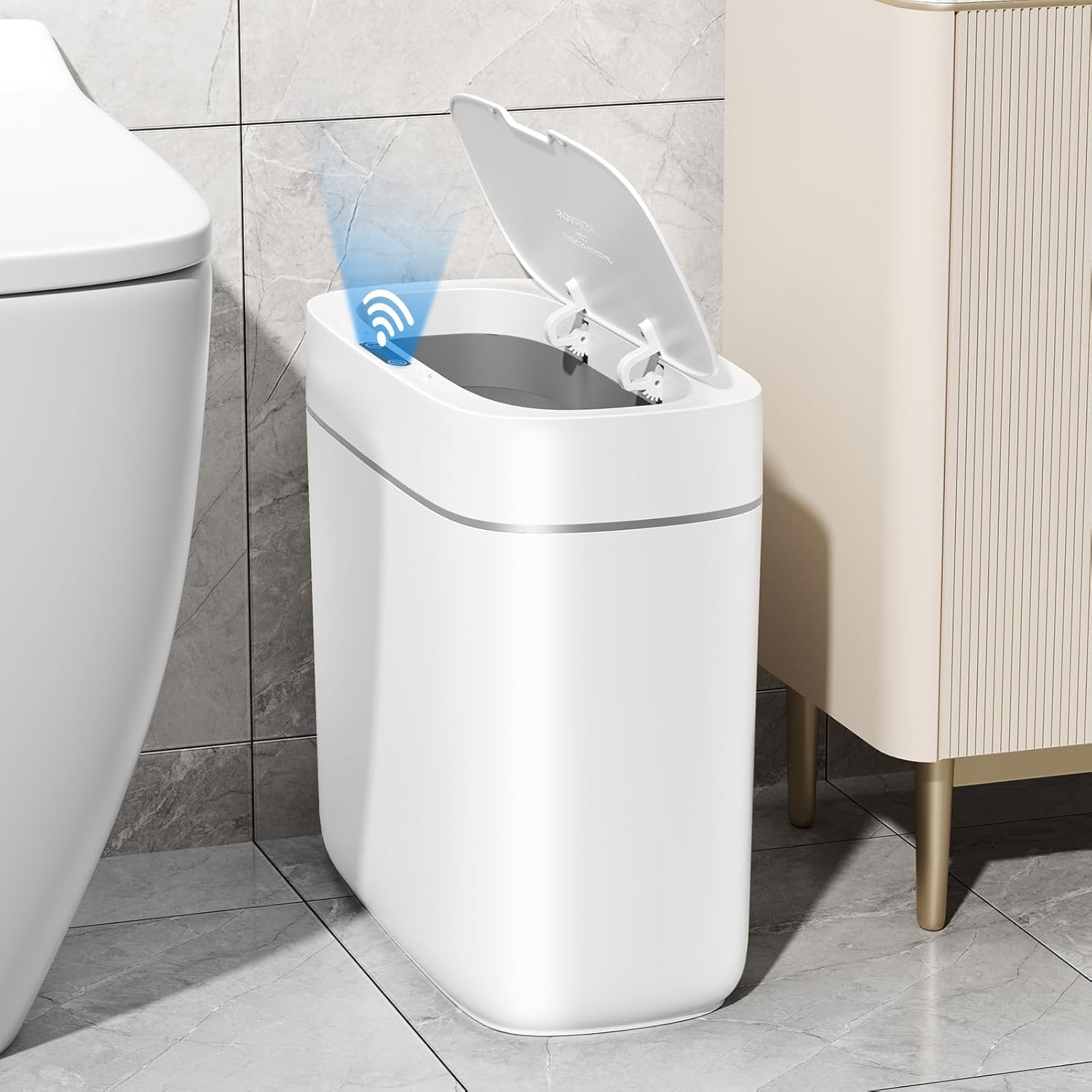 3.5 Gal Motion Sensor Bathroom Trash Can with Lid for Home
