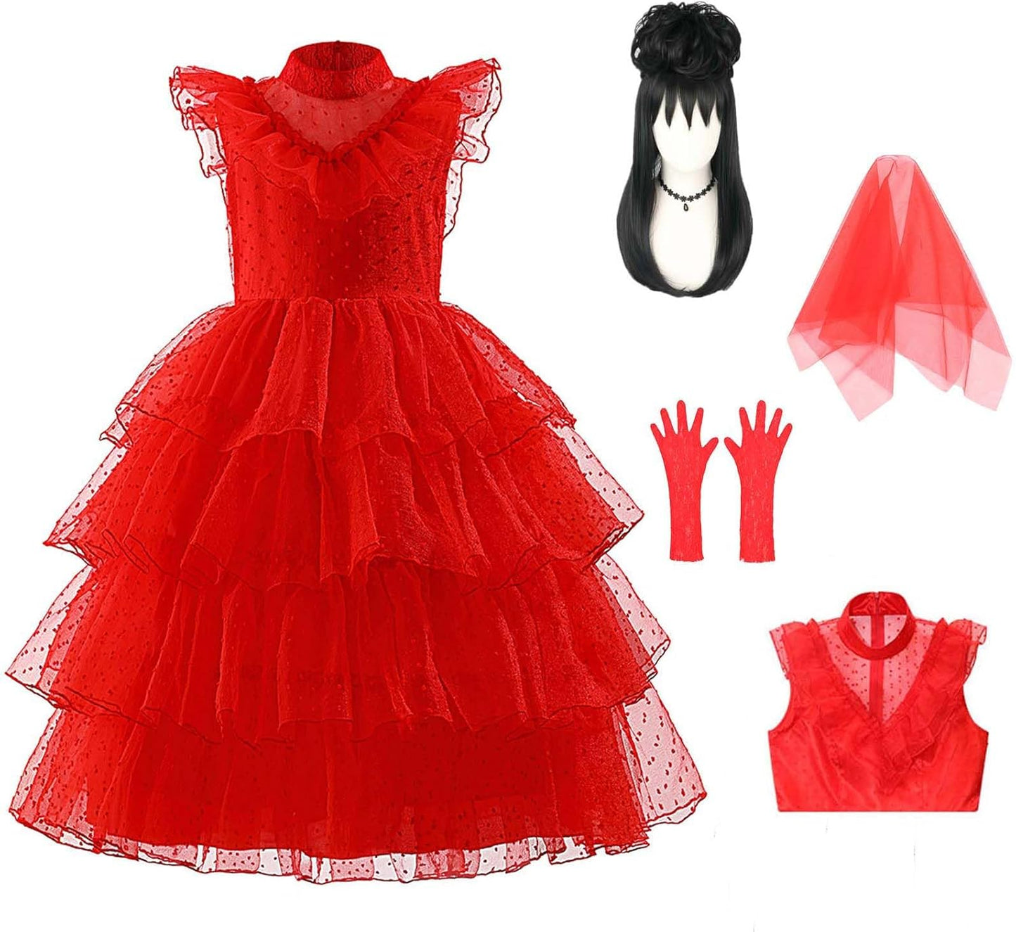 Halloween Kids Ghost Bride Costume with Red Wedding Dress