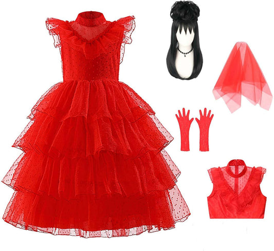 Halloween Kids Ghost Bride Costume with Red Wedding Dress