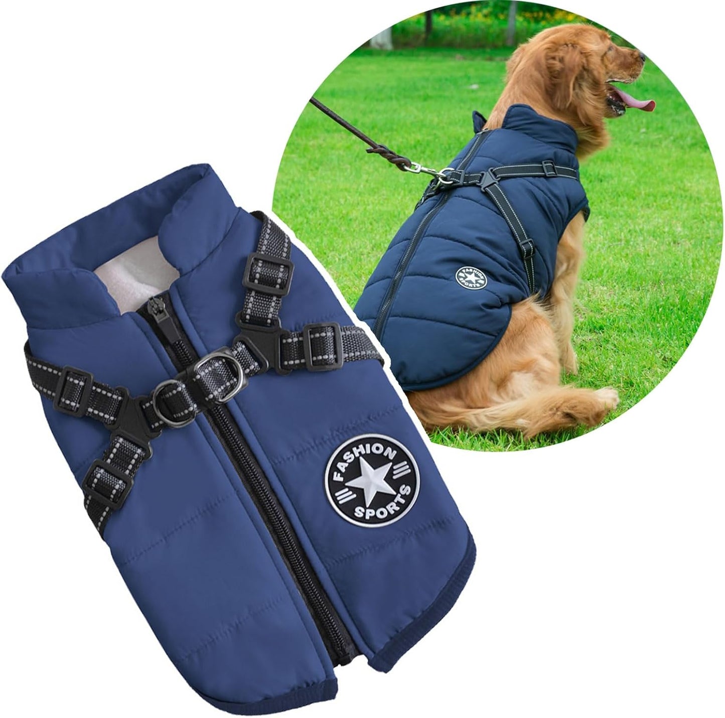 2 in 1 Large Dog Jacket with Harness for Outdoor Activities