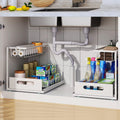 2 Pack Under Sink Organizer 2 Tier - Adjustable Pull-Out Storage