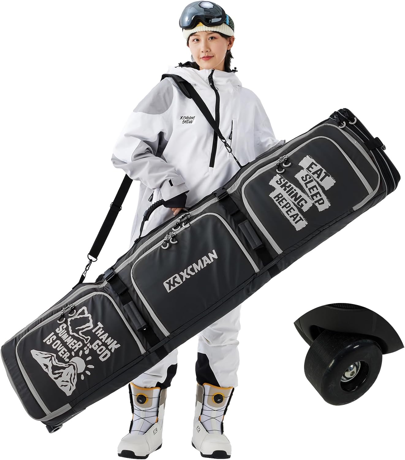 XCMAN Roller Snowboard Bag: Adjustable Length, Padded for Air Travel