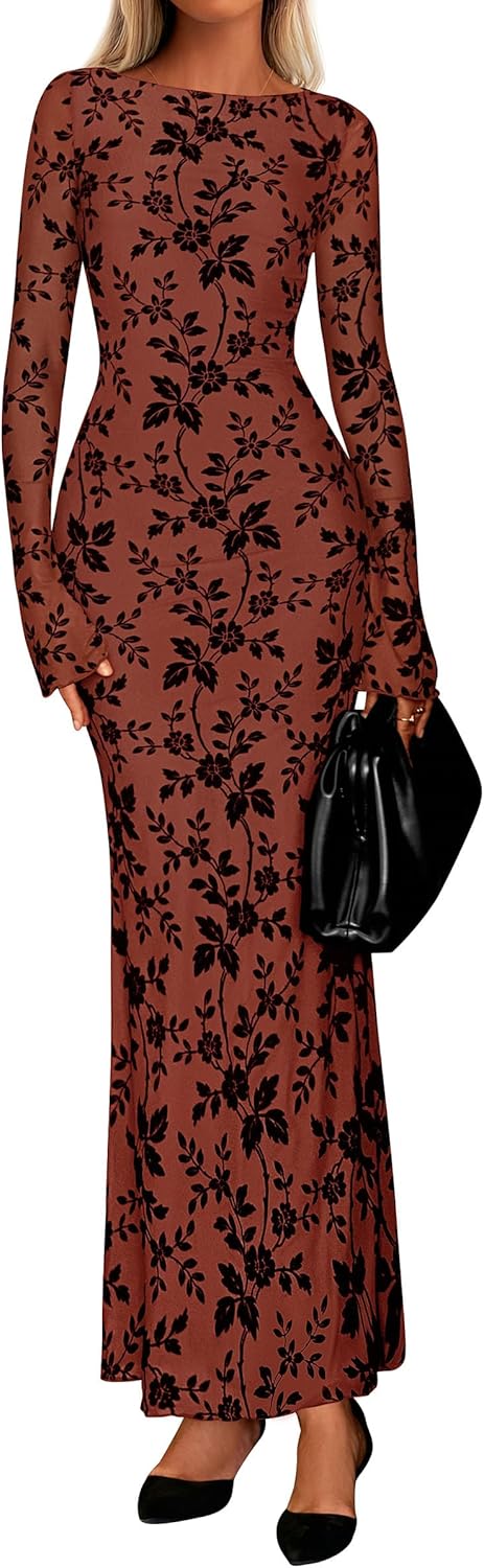 PRETTYGARDEN Women's Floral Bodycon Maxi Dress for All Occasions